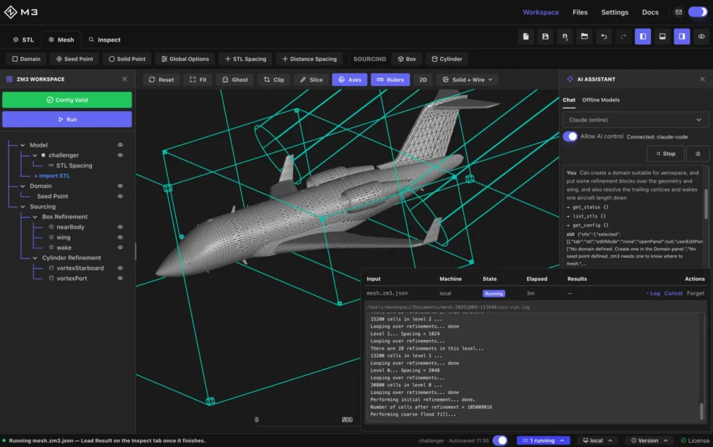 From two prompts to an 800-million-cell CFD mesh: Meet the ZM3 AI interface